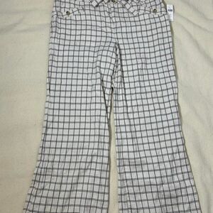Anthropologie Windowpane Ivory/Black StraightTrousers Pants Linen Blend Size 14‎